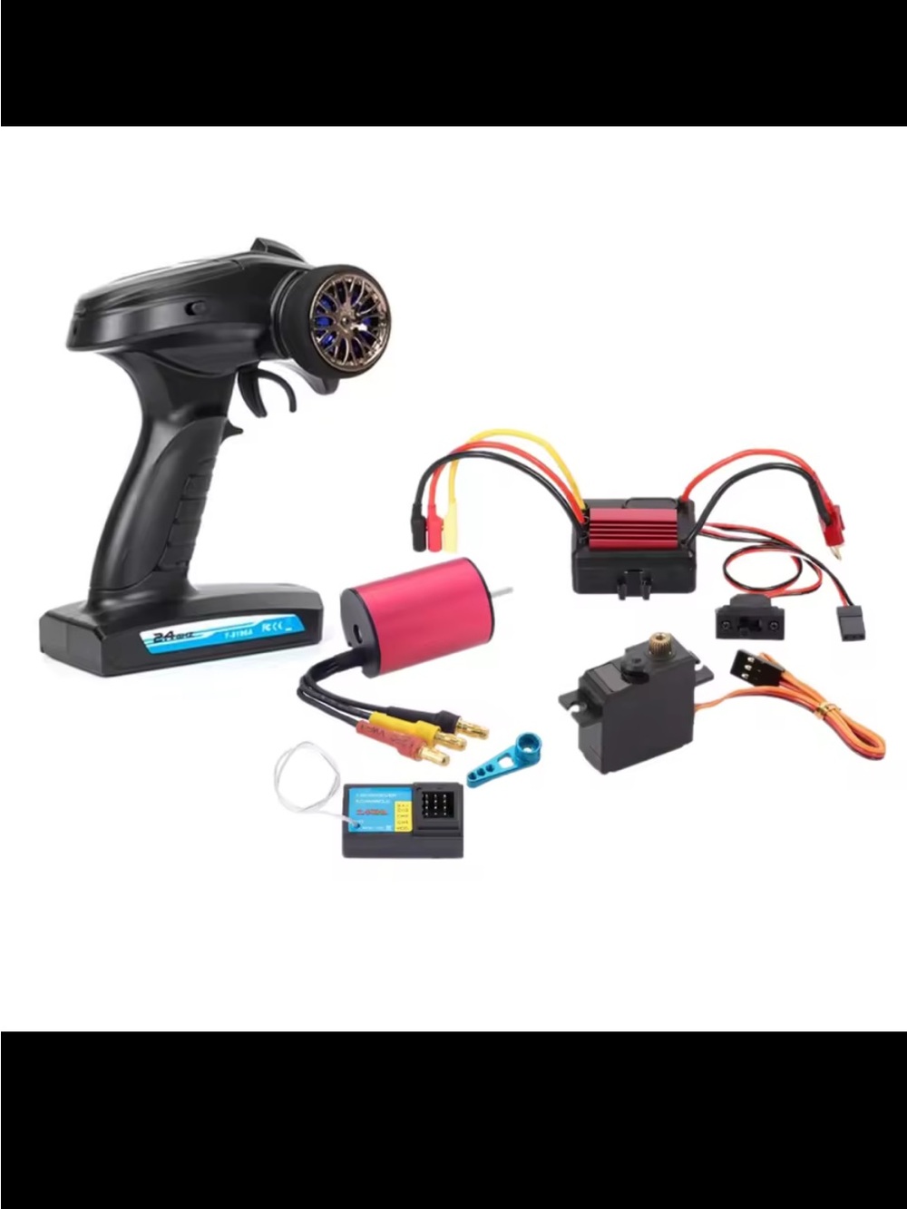 Wireless RC Transmitter Kit with Black Remote and Red Motor